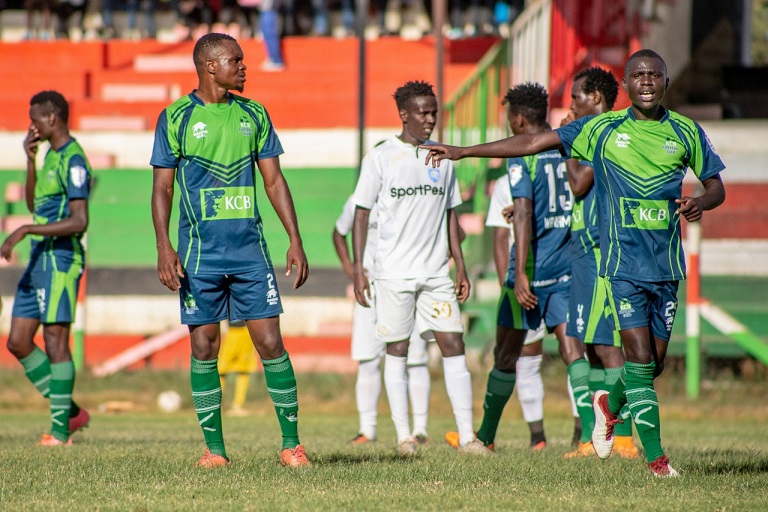KCB FC players in action during their SportPesa Premier League match against AFC Leopards SC at the Afraha Stadium in Nakuru on Saturday, January 12, 2019. The bankers won the match 1-0. PHOTO/SPN