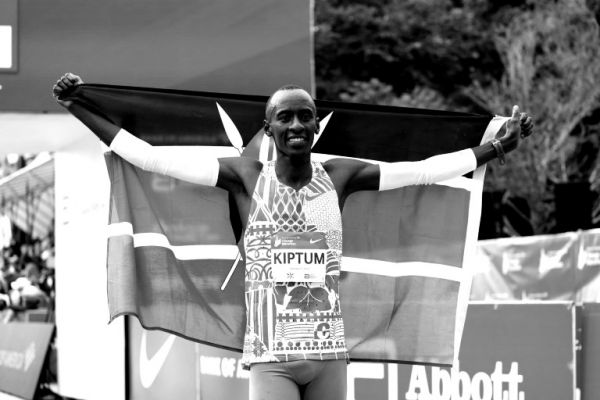Kelvin Kiptum after wining the 2023 Chicago Marathon. PHOTO| AFP