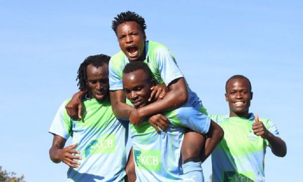 Kenya Commercial Bank players celebrate after scoring against Mathare United. PHOTO | SportsLeo