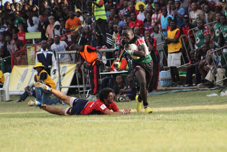 Kenya Commercial Bank RFC winger, Jacob Ojee, during a past Kenya versus Spain clash at the RFUEA Grounds in Nairobi.PHOTO/ HTTPS://WWW.WORLD.RUGBY replace