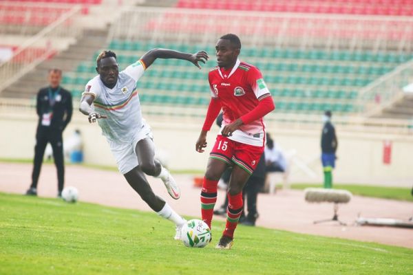 Kenya in action against Uganda in a 2022 World Cup Qualifier at the Nyayo National Stadium on Wednesday, September 2, 2021. PHOTO | Harambee Stars