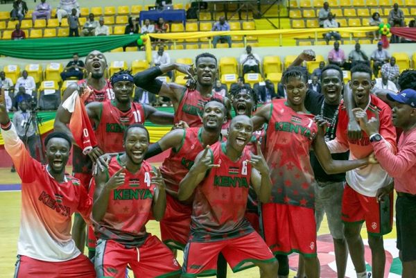 Kenya Morans dance after beating Morocco in the FIBA Afrocan championships to sail into the final in Bamako, Mali on July 25, 2019. PHOTO/ FIBA.COM