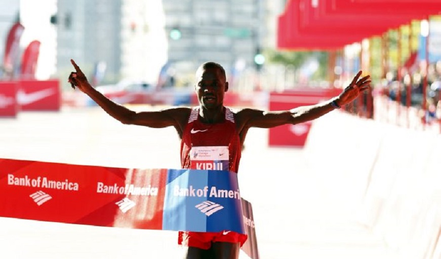 Kenya's Abel Kirui celebrates winning the 2016 Bank of America Chicago Marathon. PHOTO/File