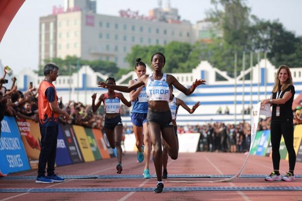 Kenya's Agnes Tirop winning the TCS  World 10K Bengaluru 2019. PHOTO/ COURTESY