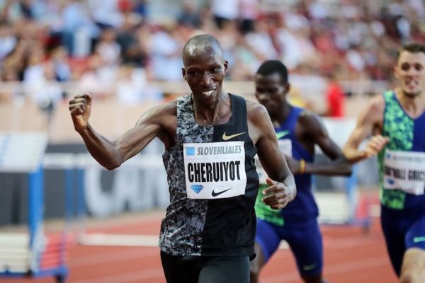 Kenya's Timothy Cheruiyot celebrates as he crosses the finish line and wins the Men's 1500m during the IAAF Diamond League competition on July 12, 2019 in Monaco. PHOTO/AFP