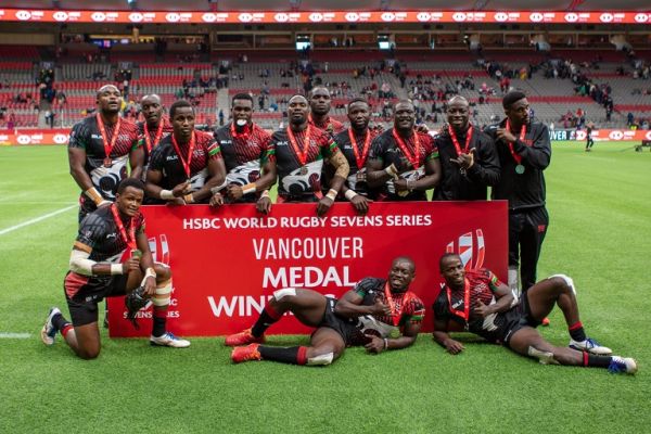 Kenya Sevens team pose with their second place medal after losing the final to South Africa on Monday, September 20, 2021. PHOTO | Alamy