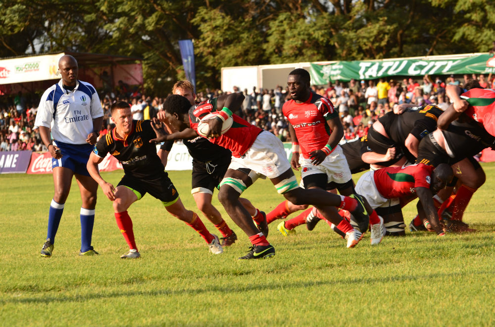 Kenya Simbas XV in action in a previous Africa Gold Cup clash last year. PHOTO/File