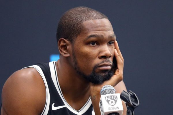 Kevin Durant #7 of the Brooklyn Nets speaks to media during Brooklyn Nets Media Day at HSS Training Center on September 27, 2019 in the Brooklyn Borough of New York City.  PHOTO | AFP
