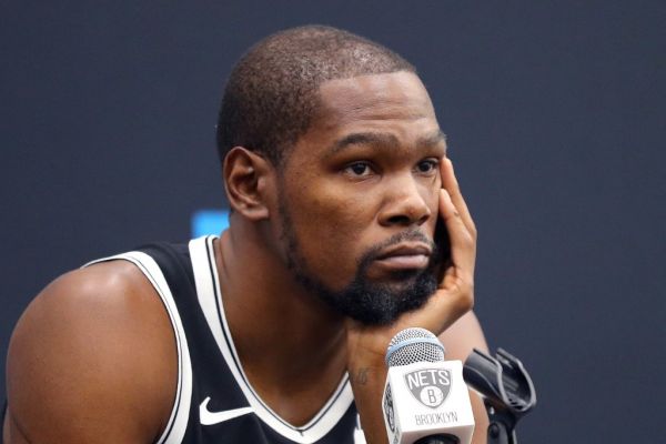 Kevin Durant #7 of the Brooklyn Nets speaks to media during Brooklyn Nets Media Day at HSS Training Center on September 27, 2019 in the Brooklyn Borough of New York City. PHOTO | AFP