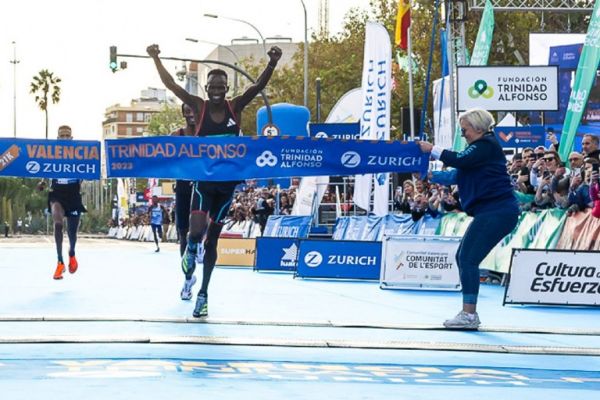 Kibiwott Kandie crosses over the finish line. PHOTO| World Athletics