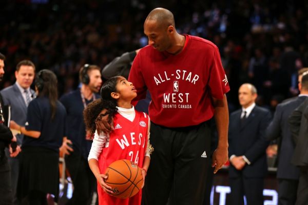 Kobe Bryant #24 of the Los Angeles Lakers and the Western Conference warms up with daughter Gianna Bryant during the NBA All-Star Game 2016 at the Air Canada Centre on February 14, 2016 in Toronto, Ontario. PHOTO | AFP