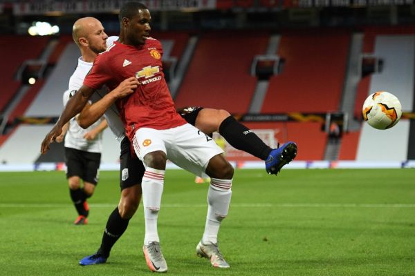 LASK's Austrian defender Gernot Trauner (L) vies with Manchester United's Nigerian striker Odion Ighalo during the UEFA Europa League last 16 second leg football match between Manchester United and Linzer ASK at Old Trafford in Manchester, north west England, on August 5, 2020. PHOTO | AFP