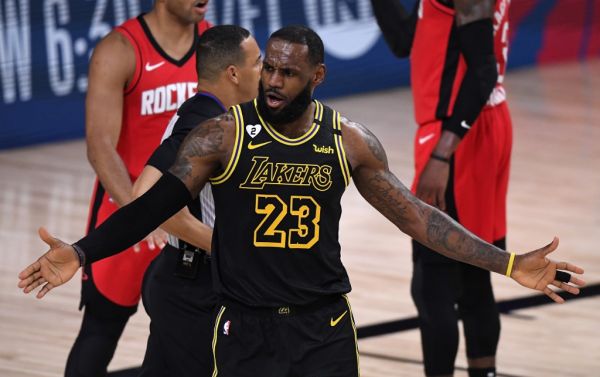 LeBron James #23 of the Los Angeles Lakers reacts during the second quarter against the Houston Rockets in Game Two of the Western Conference Second Round during the 2020 NBA Playoffs at AdventHealth Arena at the ESPN Wide World Of Sports Complex on September 06, 2020 in Lake Buena Vista, Florida. PHOTO | AFP