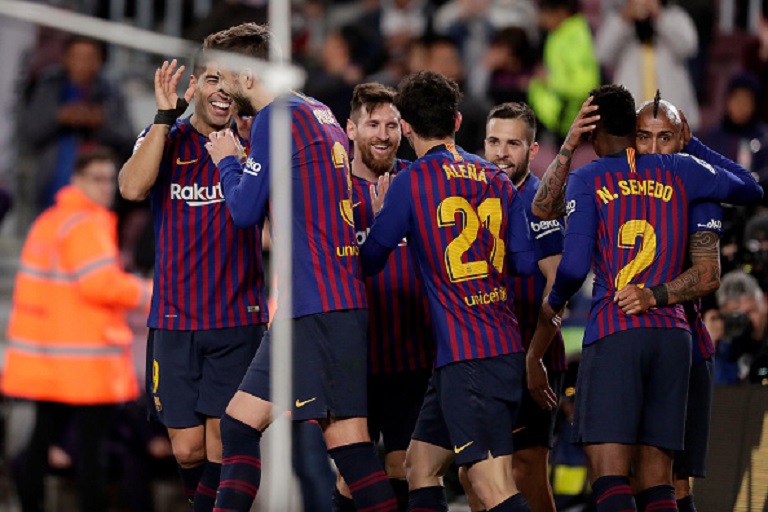 Lionel Messi of FC Barcelona celebrates 6-1 during the Spanish Copa del Rey match between FC Barcelona v Sevilla at the Camp Nou on January 30, 2019 in Barcelona Spain. PHOTO/GettyImages