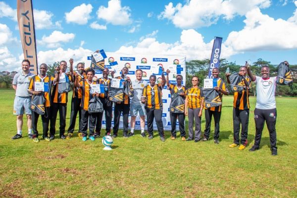 Local coaches celebrate with Hull City FC trainers following completion of 'Coaches To Count On' Training In Kenya on April 9, 2019. PHOTO/ BRIAN KINYANJUI