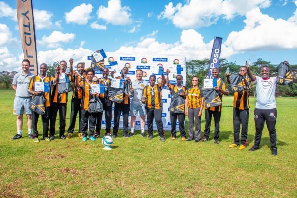 Local coaches celebrate with Hull City FC trainers following completion of  'Coaches To Count On' Training In Kenya on April 9, 2019. PHOTO/ BRIAN KINYANJUI