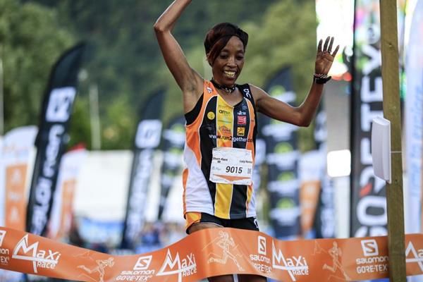 Lucy Wambui Murigi wins at the Salomon Gore-tex Maxi-Race, the first leg of the 2019 WMRA World Cup (Organisers) © Copyright