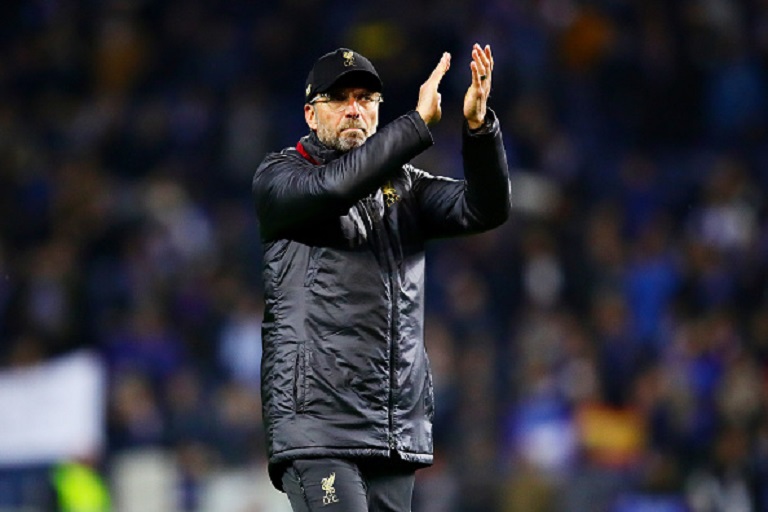 Manager of Liverpool, Jurgen Klopp applauds the crowd after the UEFA Champions League Quarter Final second leg match between Porto and Liverpool at Estadio do Dragao on April 17, 2019 in Porto, Portugal.PHOTO/ GETTY IMAGES