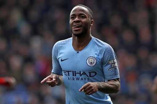 Manchester City's English midfielder Raheem Sterling celebrates after scoring their second goal during the English Premier League football match between Crystal Palace and Manchester City at Selhurst Park in south London on April 14, 2019. PHOTO/AFP