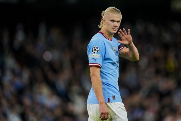 Manchester City's Erling Braut Haaland after the 2-1 goal during the Champions League football match between Manchester City and Borussia Dortmund at the Etihad Stadium. PHOTO | AFP