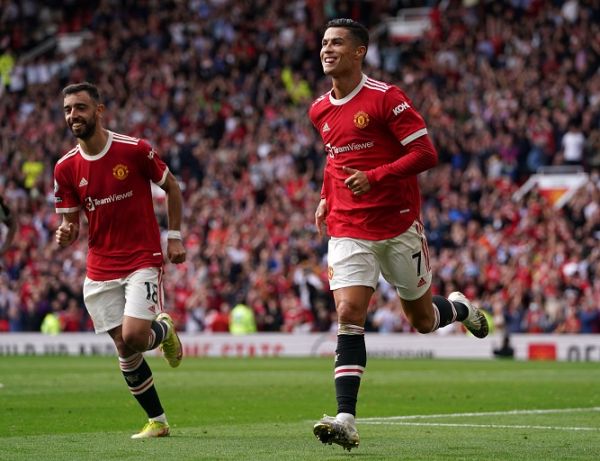 Manchester United's Cristiano Ronaldo celebrates scoring their side's first goal of the game during the Premier League match at Old Trafford, Manchester. PHOTO | Alamy