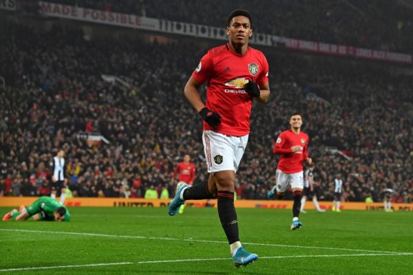 Manchester United's French striker Anthony Martial celebrates after scoring his second goal, the team's fourth during the English Premier League football match between Manchester United and Newcastle United at Old Trafford in Manchester, north west England, on December 26, 2019. PHOTO | AFP