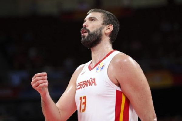 Marc Gasol of Spain reacts during the semifinal match between Spain and Australia at the 2019 FIBA World Cup in Beijing, capital of China, Sept. 13, 2019.PHOTO/ AFP