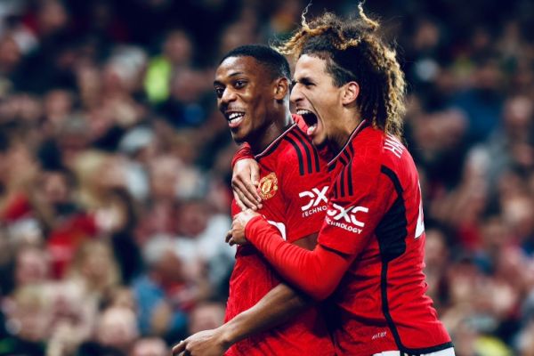 Martial and Mejbri celebrate. PHOTO| Manchester United