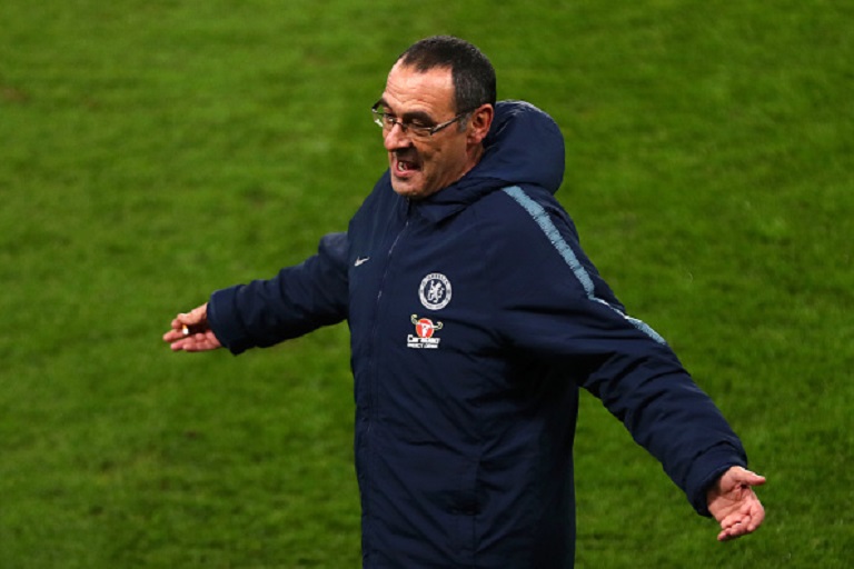 Maurizio Sarri, Manager of Chelsea reacts during the FA Cup Fifth Round match between Chelsea and Manchester United at Stamford Bridge on February 18, 2019 in London, United Kingdom. PHOTO/GettyImages