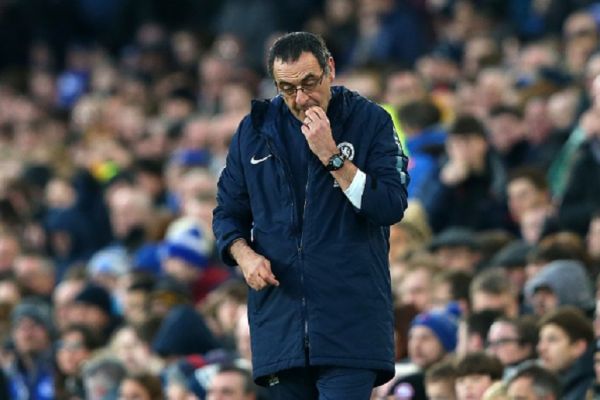 Maurizio Sarri manager of Chelsea reacts during the Premier League match between Everton FC and Chelsea FC at Goodison Park on March 17, 2019 in Liverpool, United Kingdom. PHOTO/GettyImages
