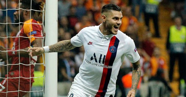 Mauro Icardi of Paris Saint-Germain celebrates after scoring his team's first goal during the UEFA Champions League group A match between Galatasaray and Paris Saint-Germain at Turk Telekom Arena on October 01, 2019 in Istanbul, Turkey. PHOTO/ GETTY IMAGES