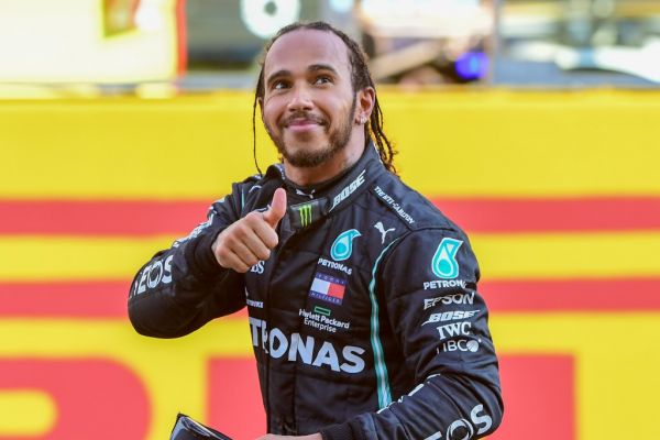 Mercedes' British driver Lewis Hamilton celebrates winning the Tuscany Formula One Grand Prix at the Mugello circuit in Scarperia e San Piero on September 13, 2020. PHOTO | AFP