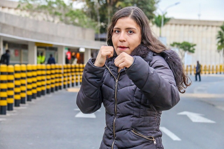 Mexican professional boxer Yamileth Mercado on arrival at the Jomo Kenyatta International Airport (JKIA) on Tuesday, September 4, 2018. PHOTO/SPN
