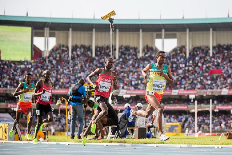 Milkesa Mengesha of Ethiopia leads the pack in the boys 3000m during day 5 of the IAAF U18 World Championships at Moi International Sports Centre, Kasarani Arena on July 16, 2017 in Nairobi, Kenya. PHOTO/GettyImages