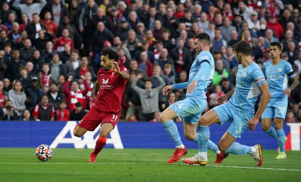 Mohamed Salah shoots to score against Manchester City. PHOTO | Alamy