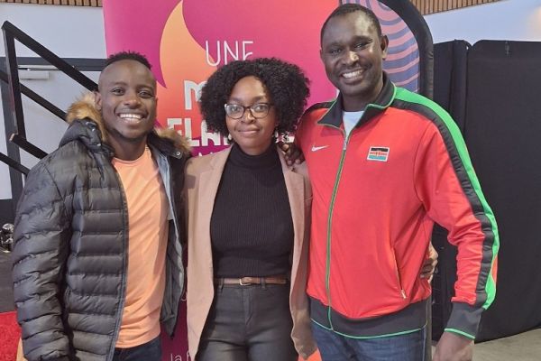 Moya alongside Ferdinand Omanyala and David Rudisha. PHOTO| Courtesy