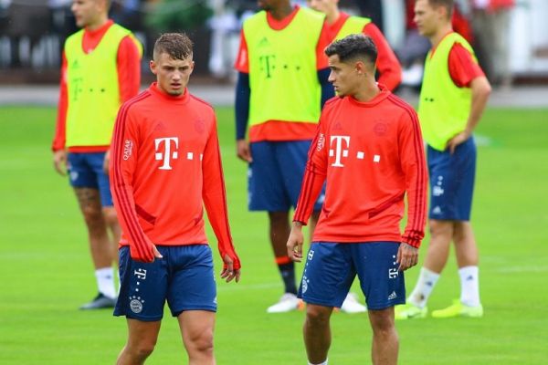 Muenchen, Germany August 20, 2019: 1. BL - 19/20 - FC Bayern Munich Training 20.08.2019 v.li. Michael Cuisance (Bayern Munich) and Philippe Coutinho. PHOTO | AFP