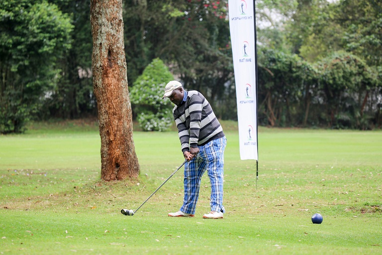 Mumias Sugar pro, Dismas Indiza, prepares to tee off  in the second leg of Safari Tour Golf Series at Vet Lab Golf Club in Nairobi on September 4, 2018.PHOTO/SPN