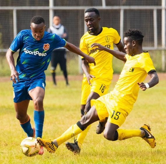 Murang'a Seal midfielder Erick Balecho battles for the ball in the KPL promotion play-off tie against Wazito on Thursday, August 5 at the Thika County Stadium. PHOTO | Mike Odinga | SPN
