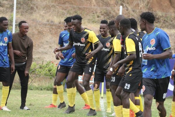 Murang'a Seal players celebrate after scoring in their NSL match against Shabana at the St. Sebastien Park in Murang'a on Monday, July 18, 2022. PHOTO | SPN