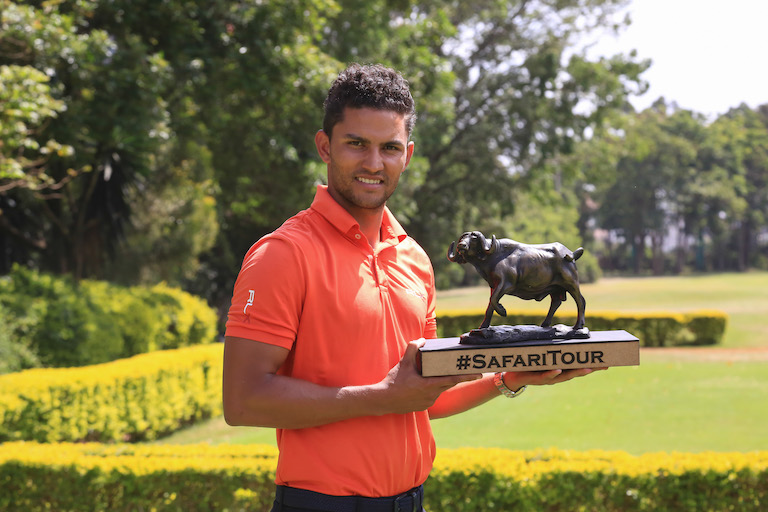 Muthaiga Golf Club's Greg Snow poses with the Safari Tour trophy after winning the Muthaiga leg of the Safari Tour Golf Series on Wednesday, January 16, 2019. PHOTO/Courtesy