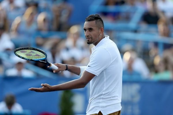 Nick Kyrgios of Australia reacts to a call against Daniil Medvedev of Russia during the men's singles final of the Citi Open at Rock Creek Tennis Center on August 04, 2019 in Washington, DC. PHOTO | AFP