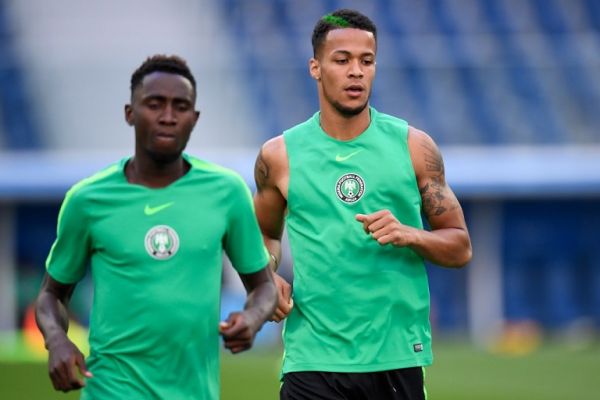 Nigeria's defender William Troost-Ekong (R) takes part in a training session of Nigeria's national football team at the Saint Petersburg Stadium in Saint Petersburg, on June 25, 2018 on the eve of the Russia 2018 World Cup Group D football match between Nigeria and Argentina. PHOTO | AFP