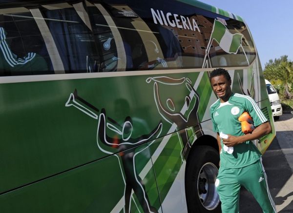 Nigerian football player midfielder Jon Obi Mikel arrives to the waiting bus before a close training session at Waterfront Protea Hotel in Richards Bay, 160 km north of Durban on June 4, 2010. PHOTO/AFP