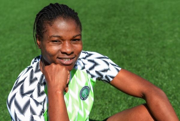 Nigerian national football team forward Desire Oparanozie poses on May 4, 2019 at the EA Guingamp's Rucaer training Center in Pabu, Brittany. PHOTO/AFP