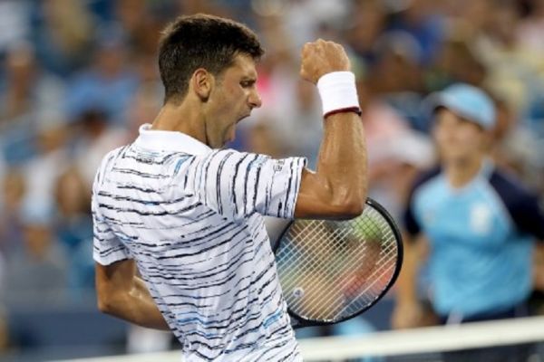 Novak Djokovic of Serbia celebrates a point against Pablo Carreno Busta of Spain during the Western & Southern Open at Lindner Family Tennis Center on August 15, 2019 in Mason, Ohio.PHOTO/ AFP