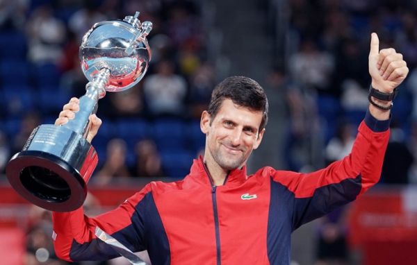 Novak Djokovic of Serbia celebrates after winning the final of the Rakuten Open Tennis against John Millman of Austria at Ariake Colosseum in Koto Ward, Tokyo on October 6, 2019. Djokovic won the match to claim his first Rakuten Open title. PHOTO | AFP