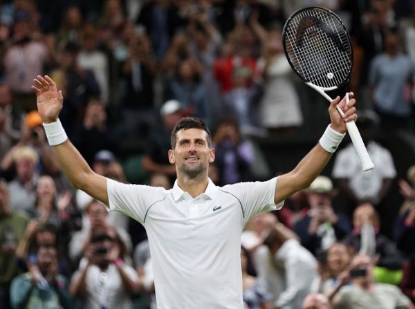 Novak Djokovic of Serbia celebrates after winning the game of the gentlemen's singles fourth-round match in the Championships, Wimbledon at All England Lawn Tennis and Croquet Club in London, the United Kingdom on July 3, 2022. PHOTO | AFP