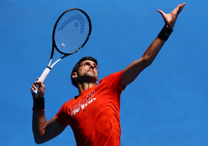 Novak Djokovic of Serbia serves in his match against Andy Murray of Great Britain ahead of the 2019 Australian Open at Melbourne Park on January 10, 2019 in Melbourne, Australia.PHOTO/GETTY IMAGES