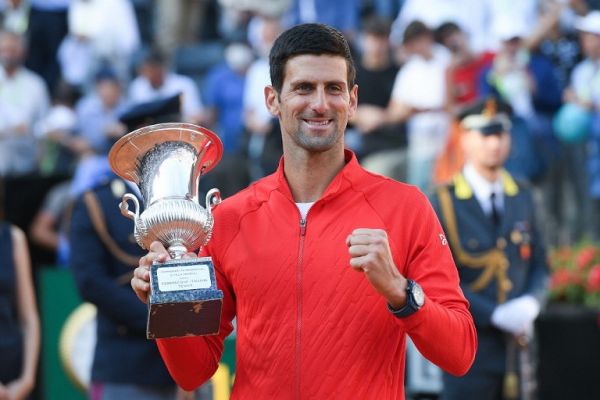 Novak Djokovic poses with the trophy during the Internazionali BNL D'Italia 2022 Final match between Novak Djokovic and Stefanos Tsitsipas on May 15, 2022 at Foro Italico in Rome, Italy. PHOTO | AFP